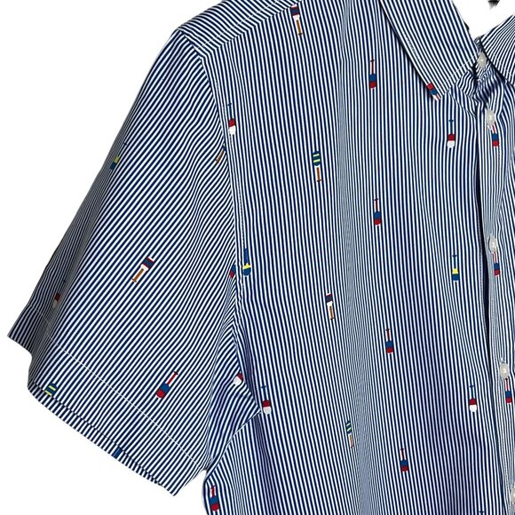 Brave Soul Top Mens XL Button Down Shirt Short Sleeve Blue Striped Work Casual - Picture 4 of 12